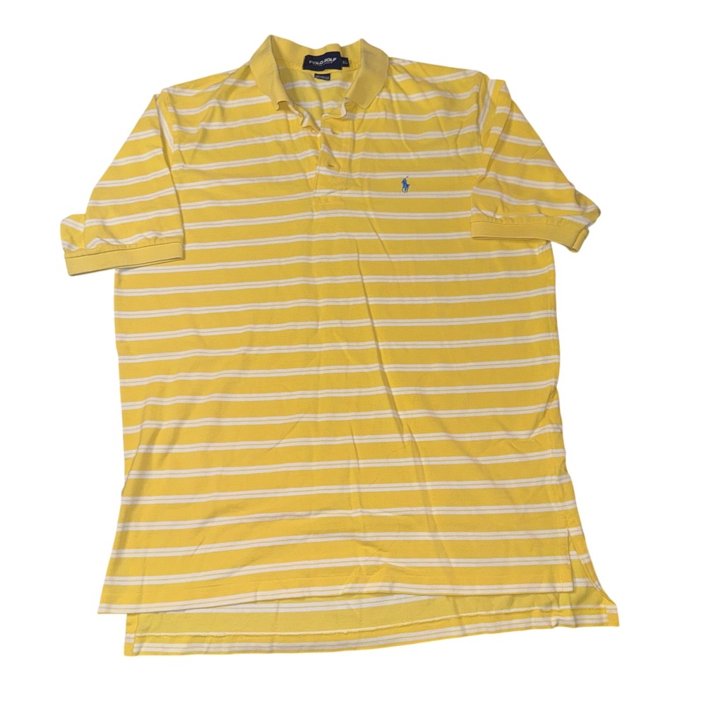 Polo Golf Ralph Lauren Polo Shirt XL Yellow White Striped Short Sleeve Cotton